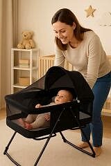 Viena Portatif Anne Yanı Beşik Yataklı Fermuarlı Yıkanabilir File Sepet Hamak Beşik