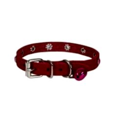 CATTİE TAŞLI DERİ KEDİ TASMASI KIRMIZI 1,2X23-28CM