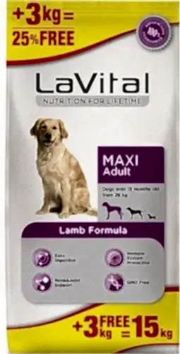 LaVital Maxi Adult Kuzu Etli 12 kg + 3 kg Büyük Irk Yetişkin Köpek Maması